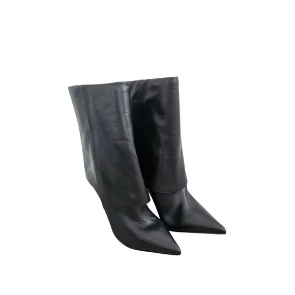 Black Suede Studio Fold Over Leather Booties Size 9.5US Angular Heel - Picture 2 of 8